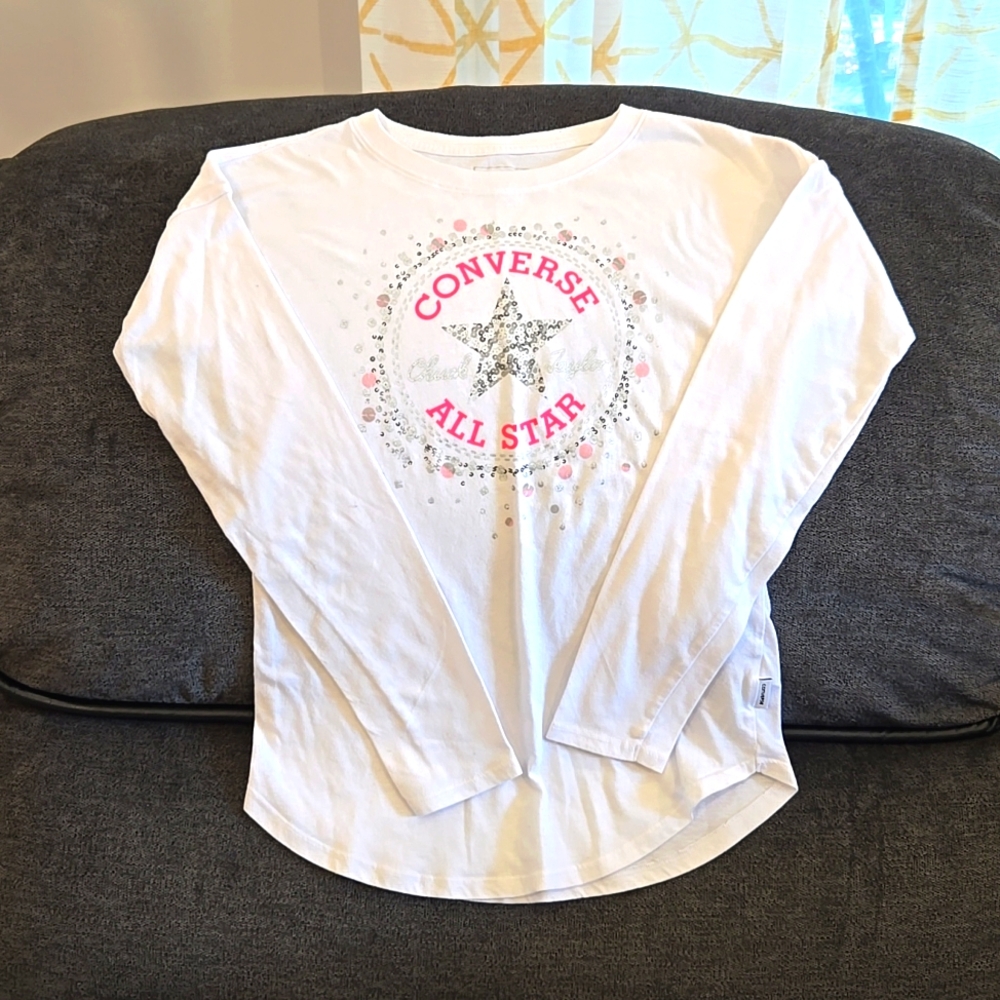 Girls white converse long sleeve size L